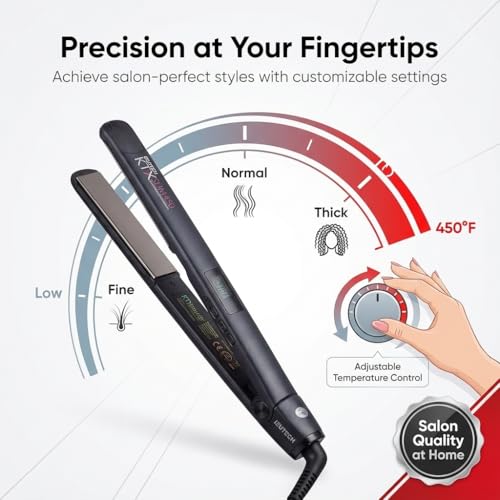 Professional Titanium Flat Iron 1 Inch Hair Straightener with Adjustable Heat up to 450°F, Dual Voltage