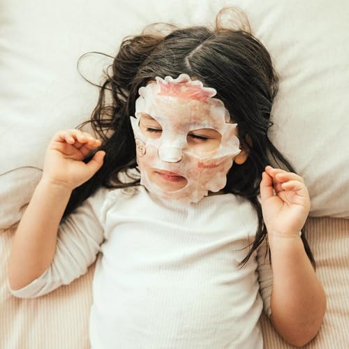 Puttisu Real Fruit Facial Mask Sheet for Kids, Children - Made with 100% Cotton, Moisturize, Sooths and Hydrates Skin (Strawberry- Pack of 14)