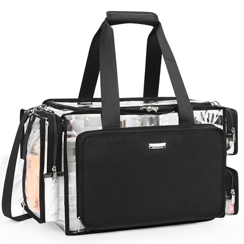 Extra Large Clear Makeup Organizer Bag with Dividers & Shoulder Strap - Professional Cosmetic Travel Tote