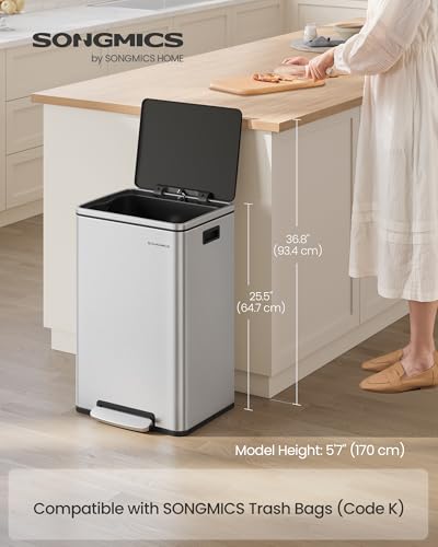 Stainless Steel Trash Can 13 Gallon with Soft-Close Lid - Silver