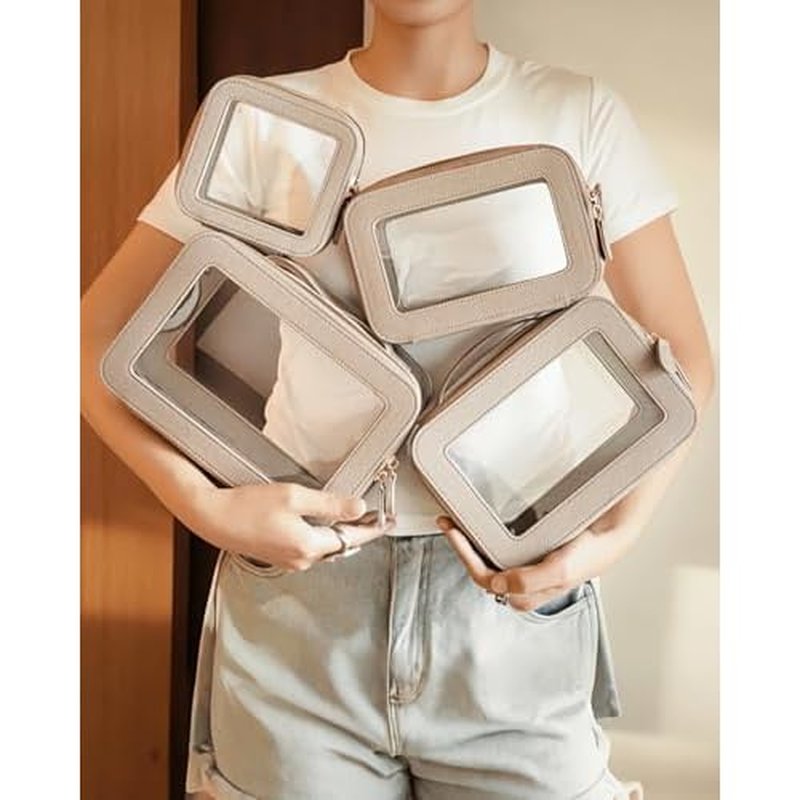 4 Pcs Clear Cosmetic Bag Set for Women Makeup Bag with Handle, Travel Toiletry Bag Transparent Cosmetic Case Portable Make Up Organizer Bag for Essentials