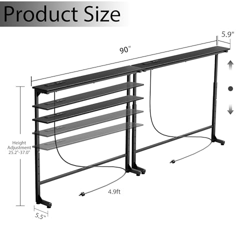 90-Inch Adjustable Sofa Table with Outlets - Black Behind Couch Console
