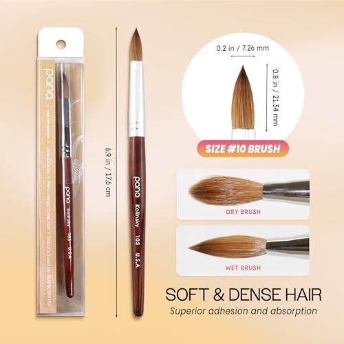 PANA Pure Kolinsky Nail Brush Size 10 with Mahogany Handle - Acrylic, Manicure & Pedicure Tool