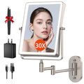 FUNTOUCH 5000mAh Rechargeable Wall Mounted Makeup Mirror with Lights, 8.7" Double Sided 1X/30X Magnifying Mirror with Dimmable 3 Color Light, Extended Swing Arm 360¡Æ Wall Mount Bathroom Vanity Mirror