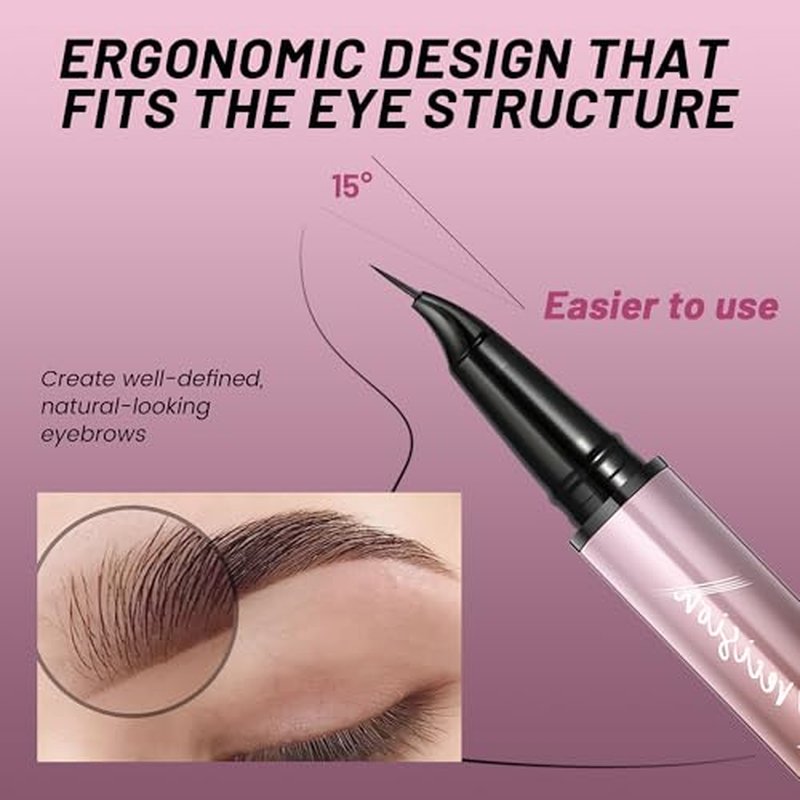 2 Pack Eyebrow Pen, Waterproof Microblading Eyebrow Pencil, 2-in-1 4 Tip Eye Brow Makeup Pen for Women with Precise Curved Brush-Tip Create Natural Hair-Like Brows, Last All-Day (Natural Brown)
