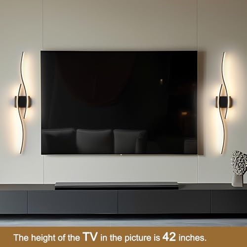 Daunton 40.5in Hardwired Black Wall Sconce Set of 2 with Remote, Dimmable LED, 3-CCT, Memory & Timer