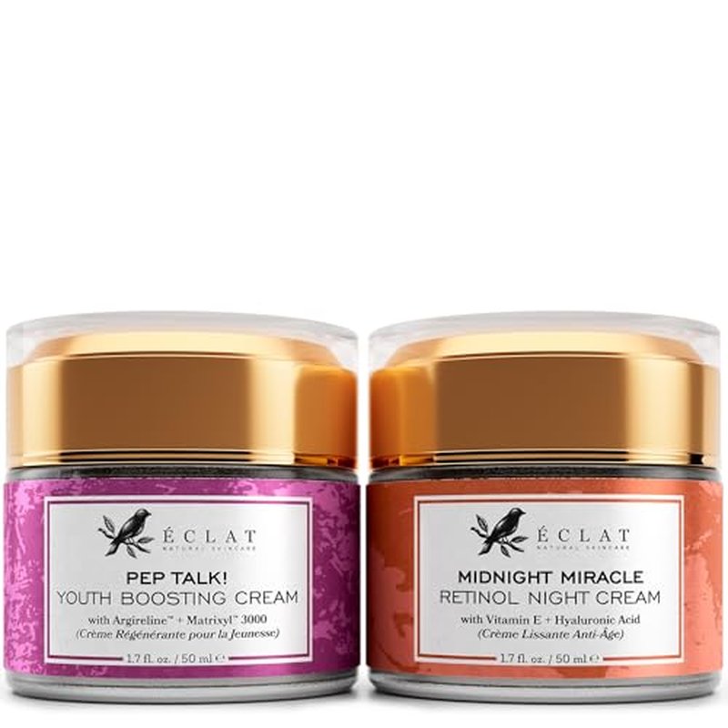 Eclat Skincare Anti Aging Face Cream + Retinol Night Cream Set ? Day & Night Face Moisturizer with Collagen Peptides, Hyaluronic Acid, Vitamins C+E ? Hydrating Creams Helps Improve Wrinkles 50ml each