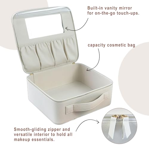 Hard Shell Makeup Brush Bag with Mirror & Dust-Proof Film, Professional Cosmetic Organizer Case, Large Capacity Travel Toiletry Bag for Women