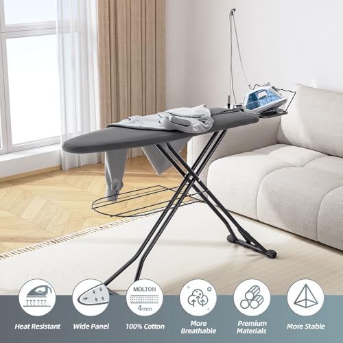 KINGBOARD Black Multi-Functional Ironing Board with Clothes Shelf & Cord Holder
