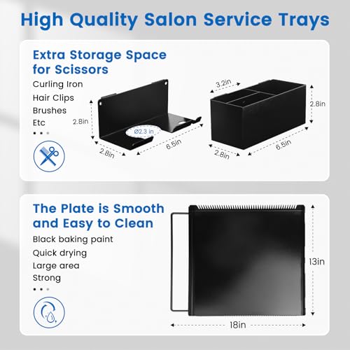 Salon Rolling Tray with Storage Platform and Hair Braiding Racks - Black