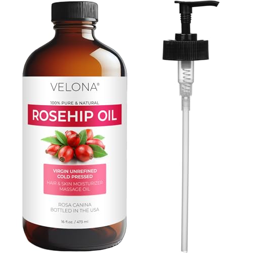 Velona Rosehip Oil - 16oz Cold Pressed Facial & Body Skin Oil with Pump