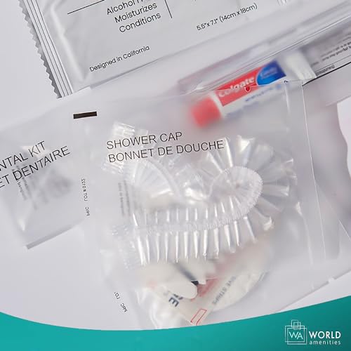 World Amenities Waterproof Shower Cap (Clear Frosted Sachet), Travel Size Hotel Amenities, Airbnb