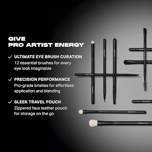 Morphe Eye Obsessed Makeup Brushes - 12 Piece Eyeshadow Brush Set - Lining, Blending & Angled Eyeshadow Brushes - Made with Natural & Synthetic Bristles and Includes Makeup Brush Case (12 Count)
