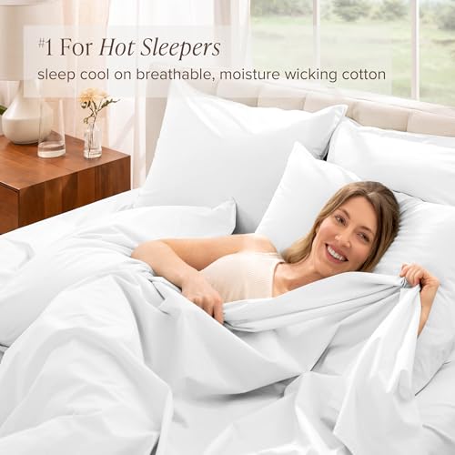 Bare Home King Organic Cotton Percale Sheet Set - White, 4-Piece, OEKO-TEX Certified