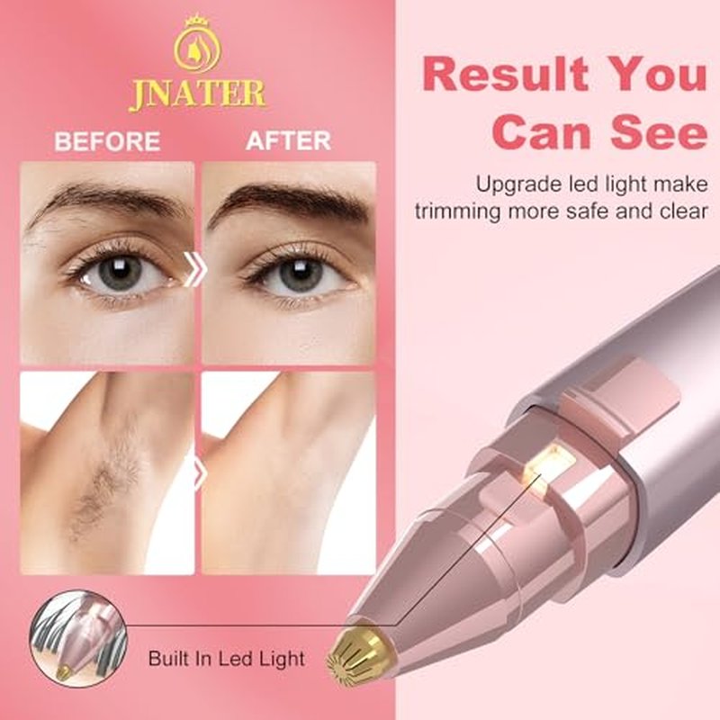Eyebrow Facial Hair Remover - 2 in 1 Rechargeable Eyebrow Trimmer and Facial Hair Removal for Women, Painless Electric Hair Removal Device with LED Light for Face Eyebrows Peach Fuzz Lip Body