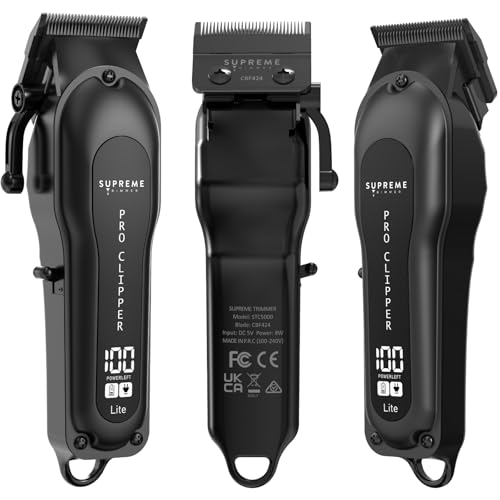 Supreme Trimmer Pro Clipper Lite Black - Professional Cordless Hair & Beard Trimmer Set