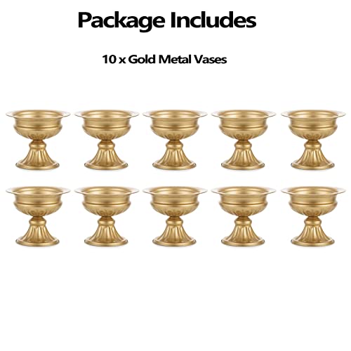 Hewory Gold Metal Vases for Centerpieces - 10pcs, 6.5in Wedding & Party Decor