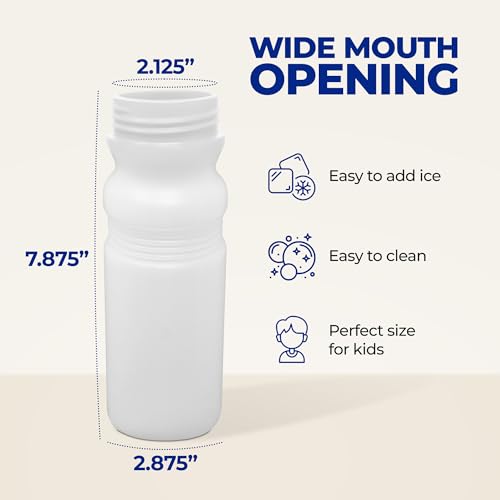 Reusable 20oz Water Bottles with Wide Mouth & Variety Lid - 24 Pack, BPA-Free, Dishwasher Safe, Break-Resistant, Made in USA, Frost Clear