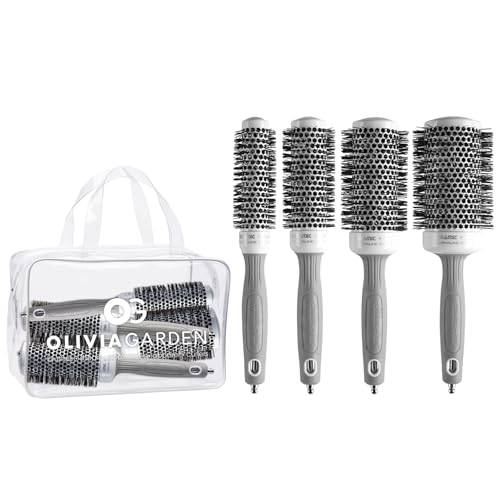 Olivia Garden Ceramic Ion Round Thermal Hair Brush - 4-Piece White/Grey
