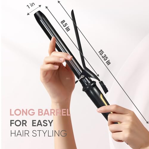 Lanvier 1 Inch Extra Long Ceramic Tourmaline Curling Iron - Black, Professional Hair Styler, Up to 450°F, Dual Voltage for Worldwide Use
