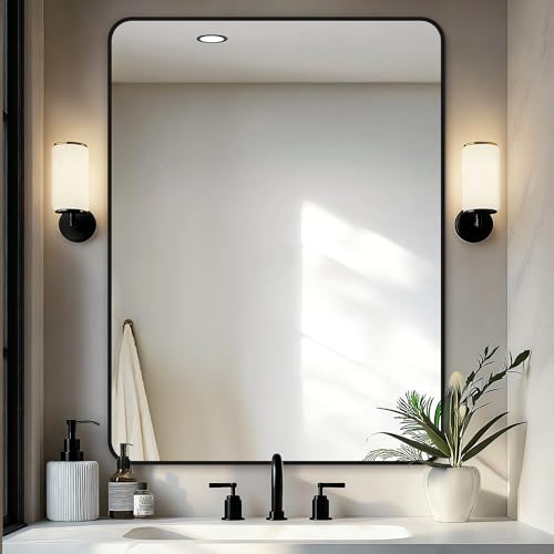 Rectangular Bathroom Vanity Mirror - Black Framed Wall Mirror 30x40 Inches - Over Sink