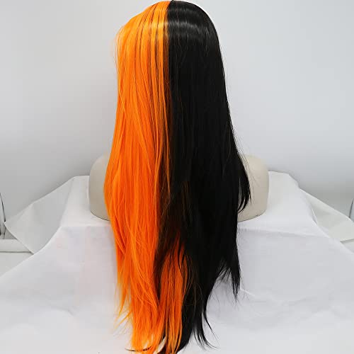 Ginger Black Half Lace Front Wig for Women - Long Silky Straight Hair, 26 Inch, Heat-Resistant Fiber