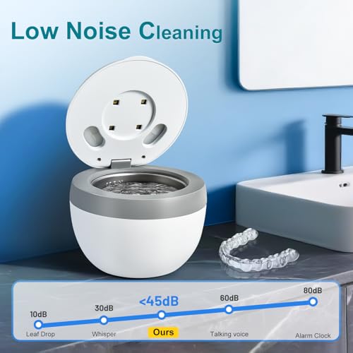 Hossili White Ultrasonic Retainer Cleaner Machine 45kHz 200ML with 4 Wash Modes & Digital Timer (Popular Version)