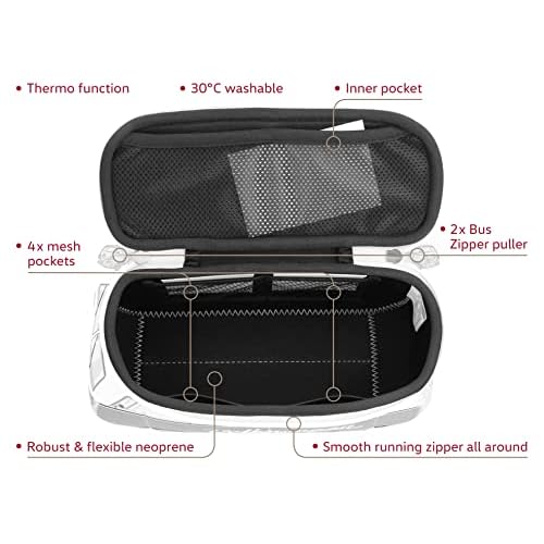 BRISA VW Collection - Volkswagen Neoprene Universal Makeup Cosmetics Toiletry Travel Pharmacy Bag in T1 Bus Design (Hibiscus/Red) (Small (9.1 x 4.3 x 3.1 inches))