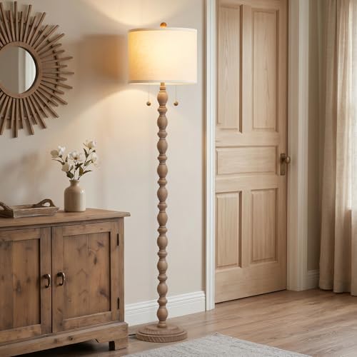 Luvkczc Farmhouse Floor Lamp Dark Brown with Dual Heads & LED Bulb