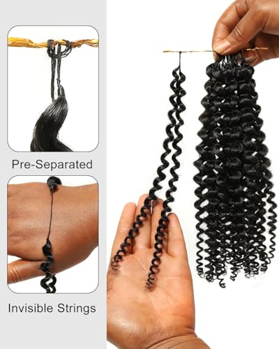 BEEOS Human Crochet Hair 16 Inch Natural Black Kinky Curly 40g Pre-Separated Knotless Extensions