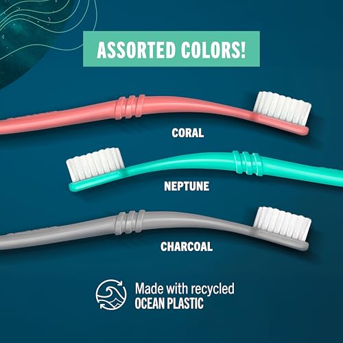 Coral Recycled Ocean Plastic Adult Toothbrush 6-Pack - Soft Bristles, Made in USA