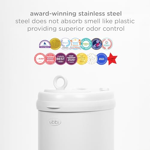 Ubbi Stainless Steel Diaper Pail - No Special Bags, Odor Locking, White