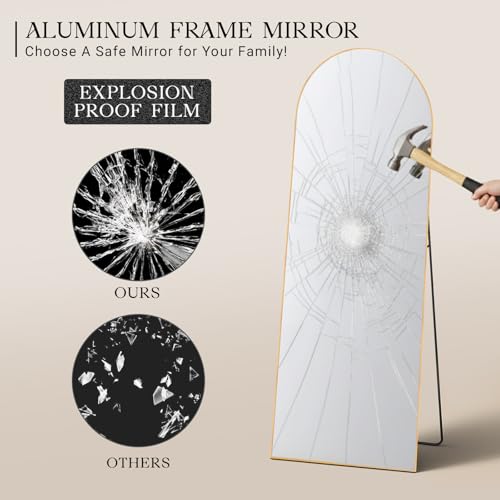 Full Length Arched Floor Mirror with Stand - 64x21 Inches, Gold Frame