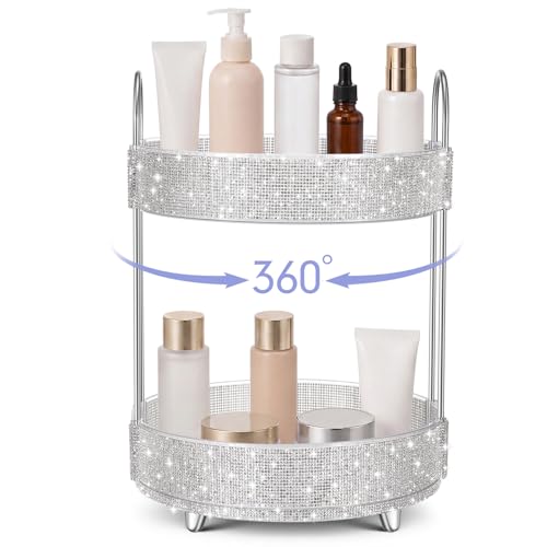 Honeydak 2 Tiers Rotating Cosmetic Display with Rhinestones - White