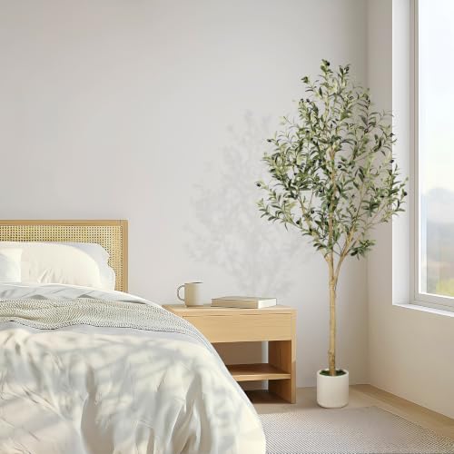 6ft Faux Olive Tree with Sturdy White Planter - Realistic Artificial Indoor Plant