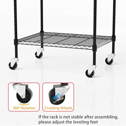 5-Tier Heavy Duty Mobile Shelving Unit with Wheels, 865lb Capacity, 23.6 x 17.7 x 72, Black – FUXRYTH