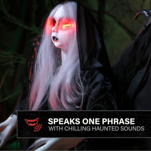 36-Inch Haunted Winged Creepy Girl Animatronic Halloween Decor