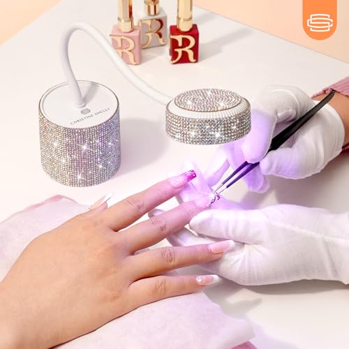 UV LED Nail Lamp, Mini UV Light for Gel Nails Polish, Rechargeable LED Flash Cure Nail Dryer, Quick Drying Goosenecks UV Nail Lamp for Home Nail Salon DIY Manicure, AB Diamond