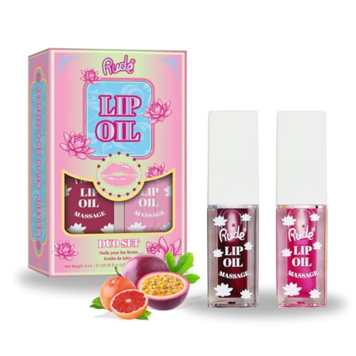 RUDE Cosmetics Tinted Lip Oil for Women, Hydrating Lip Gloss Oil Set, Lightweight & Nourishing, Moisturizing Care with a Glossy Finish, Ideal for On-the-Go Care, Passion Fruit & Grapefruit