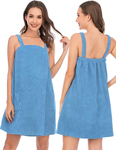 XX-Large Women Bath Wrap Towel with Pocket & Adjustable Spa Robe - Light Blue