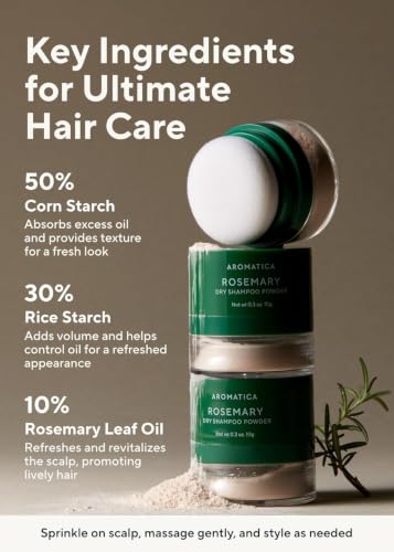 AROMATICA Rosemary Dry Shampoo Powder 10g Travel Size for Oily Hair