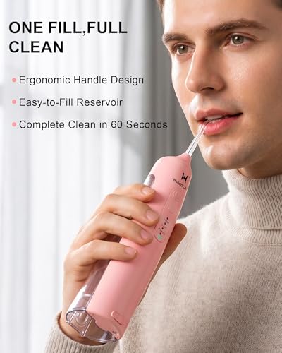 Cordless Water Flosser Pink - 3 Modes, 6 Pressure Settings, 220ml Portable Oral Irrigator