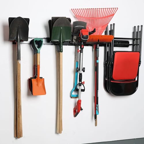 Garage Wall Mount Folding Chair Hangers with 12 Hooks and 6 Panels - Heavy Duty Steel Storage Organizer