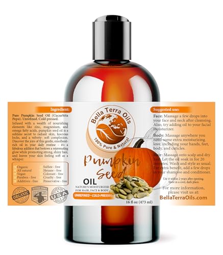 Bella Terra Oils Natural Pumpkin Seed Oil 16oz - Pure Cold-Pressed Skin Nourishment
