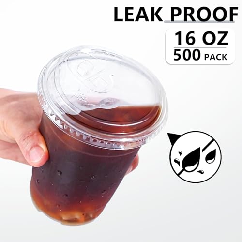 16 oz 500 Pack Clear Plastic Cups with Sip Lids - Iced Coffee Cups - Variation of 16oz-500Pack