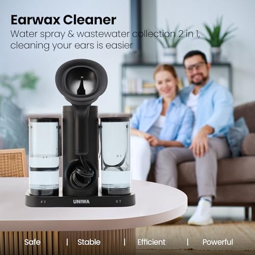 UNIWA Electric Ear Wax Removal Kit Black - Reusable Tips, 4 Pressure Settings, Safe Ear Irrigation for Adults