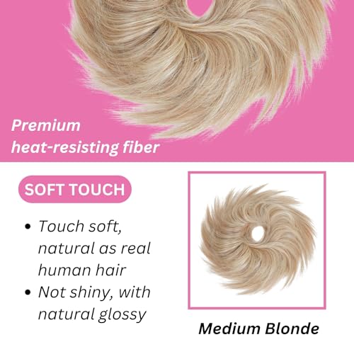 Gold Messy Bun Hair Piece for Women - Voluminous Instant Updo, Washable & Comfortable