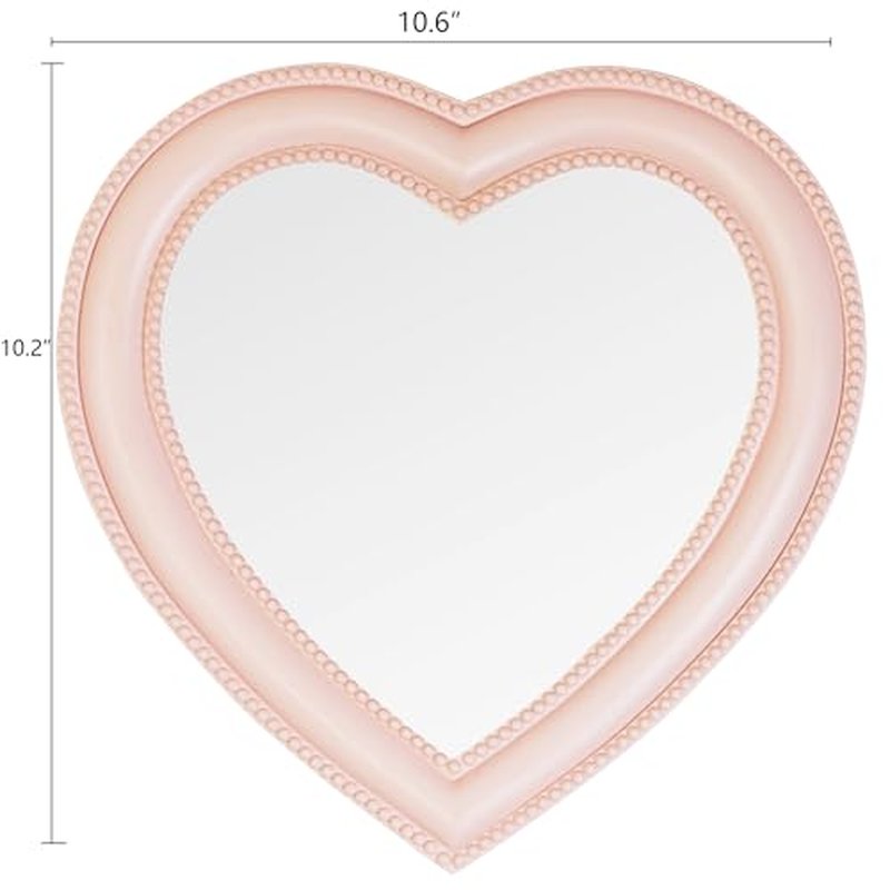 Heart Shape Makeup Mirror Wall Mounted Mirror with Hanging Hole for Home Room Decoration Birthday Gift Valentine's Day Gift for Girl,10.6x10.2inch(Pink)