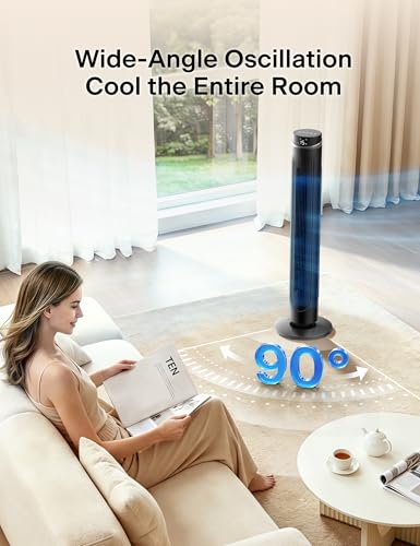 Ultra DC Motor 42-Inch Oscillation Tower Fan for Bedroom with Remote - Black