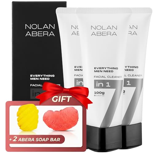 ABERA Nolan Daily Facial Cleanser for Men - 3 Pack + Gift, Oil Control & Pore Purifying, Niacinamide + Zincsebum, Gentle Face Wash 3.53 oz